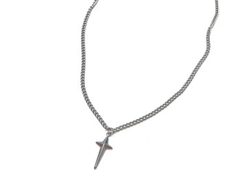 Nova Kette, Astral Stern Halskette, Mini Kreuz Anhänger Halskette, Minimalistischer Schmuck, Starburst Celestial Halskette, Silber Kreuz Halskette