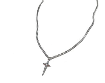 Nova Chain, Astral Star Ketting, Mini Cross Hanger Ketting, Minimalistische Sieraden, Starburst Celestial Ketting, Zilveren Kruis Ketting