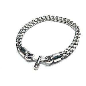 Chunky Silver Bracelet Link Chain, D-Clasp Chain, Twisted Cuban Bracelets, Men&#39;s Bracelet Chains, Unisex Jewelry, Hook Clasp Bracelet