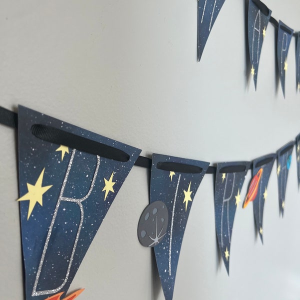 Happy Birthday Space Banner, space, two the moon, first trip around the sun, garland, handmade