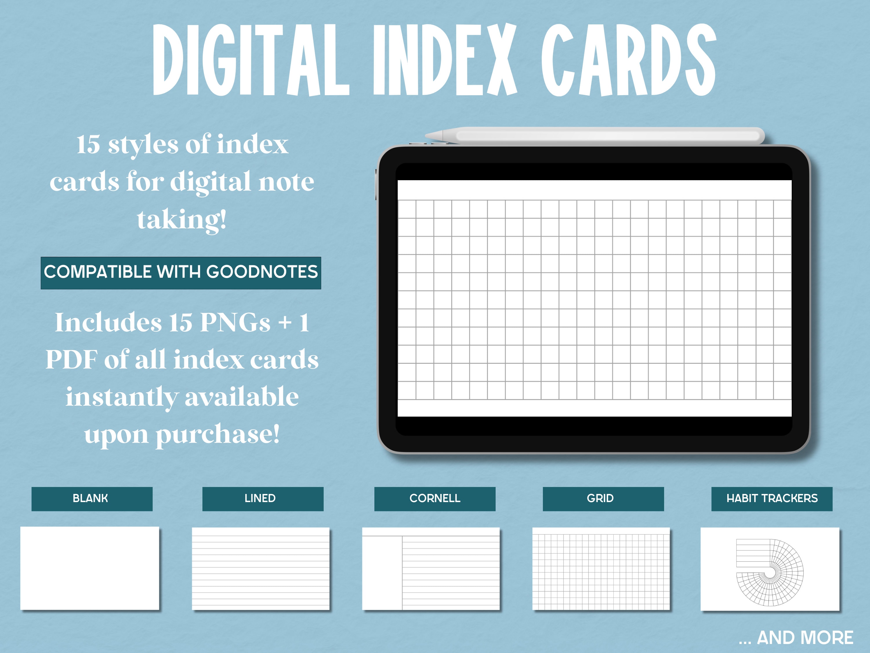 White Goodnotes Index Cards, Digital Index Cards: Lined Index Cards, Cornell Style Index Cards, Digital Note Cards, Graphing, Note Taking