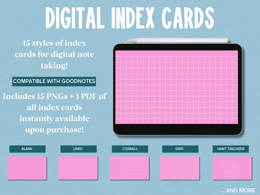 Pink Goodnotes Index Cards, Digital Index Cards: Lined Index Cards ...
