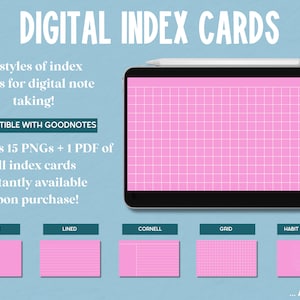 Pink Goodnotes Index Cards, Digital Index Cards: Lined Index Cards, Cornell Style Index Cards, Digital Note Cards, Graphing, Note Taking