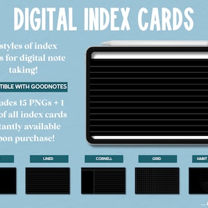 Black Goodnotes Index Cards, Digital Index Cards: Lined Index Cards, Cornell Style Index Cards, Digital Note Cards, Graphing, Note Taking