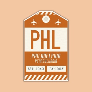 PHL Philadelphia Pennsylvania Luggage Tag Sticker / Airport Code Baggage Decal / Collectible Travel Decor / Vintage Inspired Design Orange