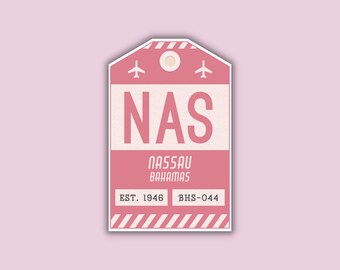 NAS Nassau Bahamas Luggage Tag Sticker / Airport Code Baggage Decal / Collectible Travel Decor / Vintage Inspired Design