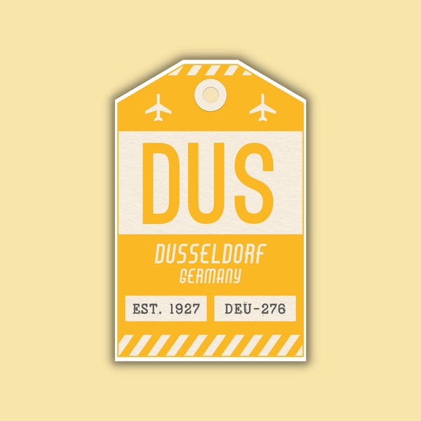 DUS Dusseldorf Germany Luggage Tag Sticker / Airport Code Baggage Decal / Collectible Travel Decor / Vintage Inspired Design