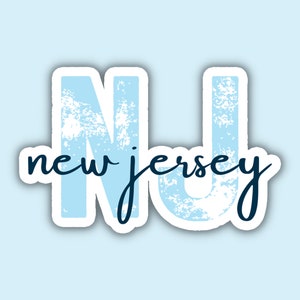 New Jersey State Travel Sticker, Multiple Colors, NJ State Code, Vinyl Laptop Water Bottle, Planner Journal, Places I&#39;ve Been, Luggage Decal