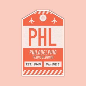PHL Philadelphia Pennsylvania Luggage Tag Sticker / Airport Code Baggage Decal / Collectible Travel Decor / Vintage Inspired Design Coral