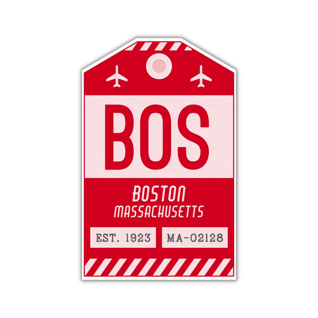 BOS Boston Luggage Tag Sticker / Airport Code Baggage Decal / Etsy