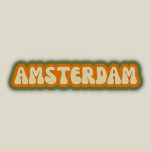 Amsterdam Travel Sticker, Multiple Colors, Vinyl Laptop Water Bottle Sticker, Places I&#39;ve Been, Trendy Luggage Decal, Vintage Inspired