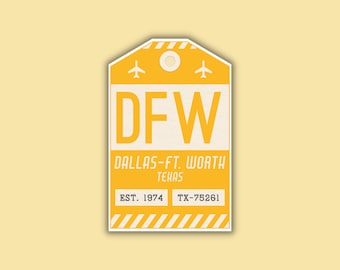 DFW Dallas Fort Worth Texas Luggage Tag Sticker / Airport Code Baggage Decal / Collectible Travel Decor / Vintage Inspired Design