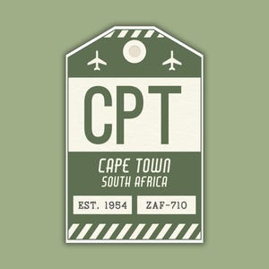 CPT Cape Town South Africa Luggage Tag Sticker / Airport Code Baggage Decal / Collectible Travel Decor / Vintage Inspired Design