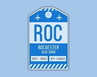 ROC Rochester New York Luggage Tag Sticker / Airport Code Baggage Decal / Collectible Travel Decor / Vintage Inspired Design