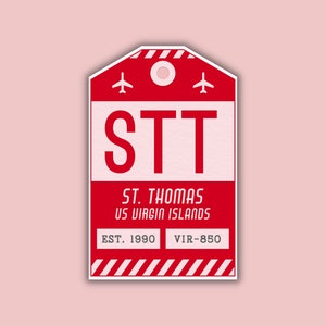 STT St. Thomas U.S. Virgin Islands Luggage Tag Sticker / Airport Code Baggage Decal / Collectible Travel Decor / Vintage Inspired Design