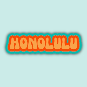 Honolulu Travel Sticker, Multiple Colors, Vinyl Water Bottle Sticker, Places I&#39;ve Been, Trendy Luggage Decal, Vintage Travel Inspired