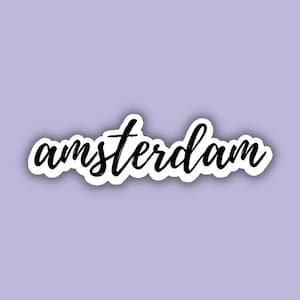 Amsterdam Cursive Travel Sticker, Vinyl Laptop Water Bottle Sticker, Scrapbook Journal Tablet, Trendy Luggage Decal, Vintage Travel Inspired