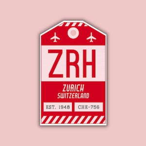 ZRH Zurich Switzerland Luggage Tag Sticker / Airport Code Baggage Decal / Collectible Travel Decor / Vintage Inspired Design