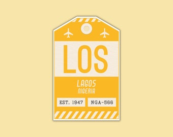 LOS Lagos Nigeria Luggage Tag Sticker / Airport Code Baggage Decal / Collectible Travel Decor / Vintage Inspired Design