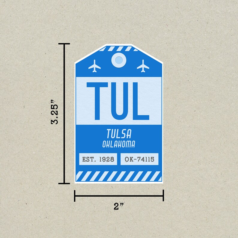TUL Tulsa Oklahoma Luggage Tag Sticker / Airport Code Baggage Decal