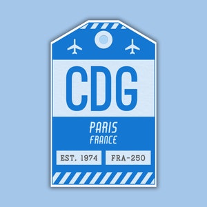 CDG Paris France Luggage Tag Sticker / Airport Code Baggage Decal / Collectible Travel Decor / Vintage Inspired Design