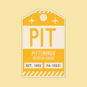 PIT Pittsburgh Pennsylvania Luggage Tag Sticker / Airport Code Baggage Decal / Collectible Travel Decor / Vintage Inspired Design