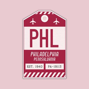 PHL Philadelphia Pennsylvania Luggage Tag Sticker / Airport Code Baggage Decal / Collectible Travel Decor / Vintage Inspired Design Maroon