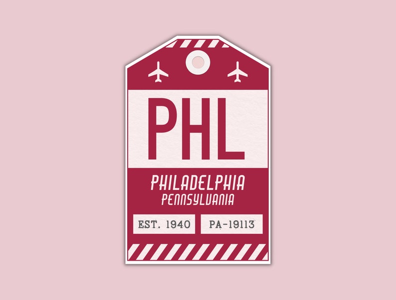 PHL Philadelphia Pennsylvania Luggage Tag Sticker / Airport Code Baggage Decal / Collectible Travel Decor / Vintage Inspired Design Maroon