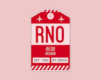 RNO Reno Nevada Luggage Tag Sticker / Airport Code Baggage Decal / Collectible Travel Decor / Vintage Inspired Design