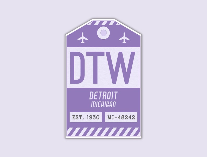 DTW Detroit Michigan Luggage Tag Sticker / Airport Code Baggage Decal ...