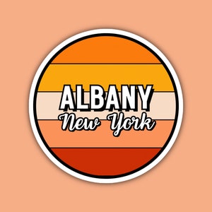 Albany New York Travel Sticker, 2.5&quot; Multiple Colors, Vinyl Laptop Water Bottle Planner Journal, Collectible Places I&#39;ve Been, Luggage Decal