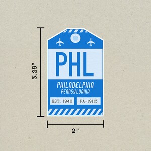 PHL Philadelphia Pennsylvania Luggage Tag Sticker / Airport Code Baggage Decal / Collectible Travel Decor / Vintage Inspired Design Blå