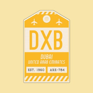 DXB Dubai United Arab Emirates Luggage Tag Sticker / Airport Code Baggage Decal / Collectible Travel Decor / Vintage Inspired Design