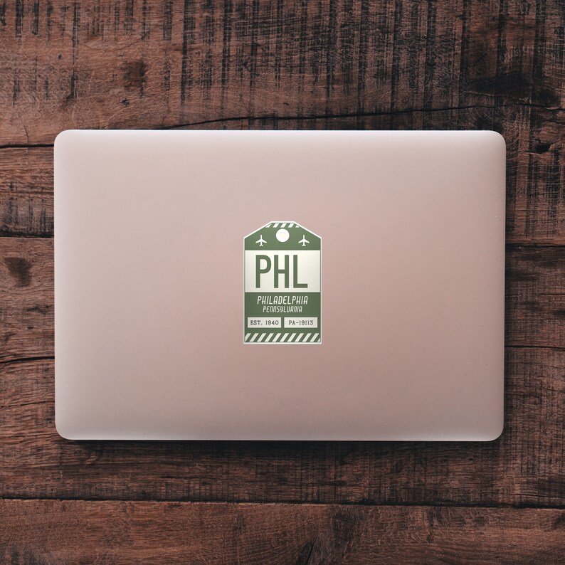 PHL Philadelphia Pennsylvania Luggage Tag Sticker / Airport Code Baggage Decal / Collectible Travel Decor / Vintage Inspired Design Grön