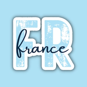 France Travel Sticker, Multiple Colors, FR Country Code, Vinyl Laptop, Water Bottle, Planner Journal, Places I&#39;ve Been, Luggage Decal