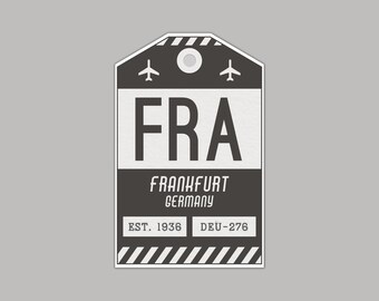FRA Frankfurt Germany Luggage Tag Sticker / Airport Code Baggage Decal / Collectible Travel Decor / Vintage Inspired Design