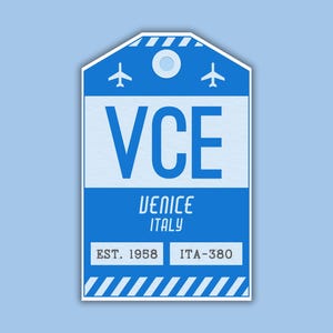 VCE Venice Italy Luggage Tag Sticker / Airport Code Baggage Decal / Collectible Travel Decor / Vintage Inspired Design