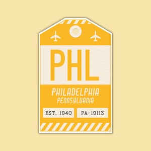 PHL Philadelphia Pennsylvania Luggage Tag Sticker / Airport Code Baggage Decal / Collectible Travel Decor / Vintage Inspired Design Gul