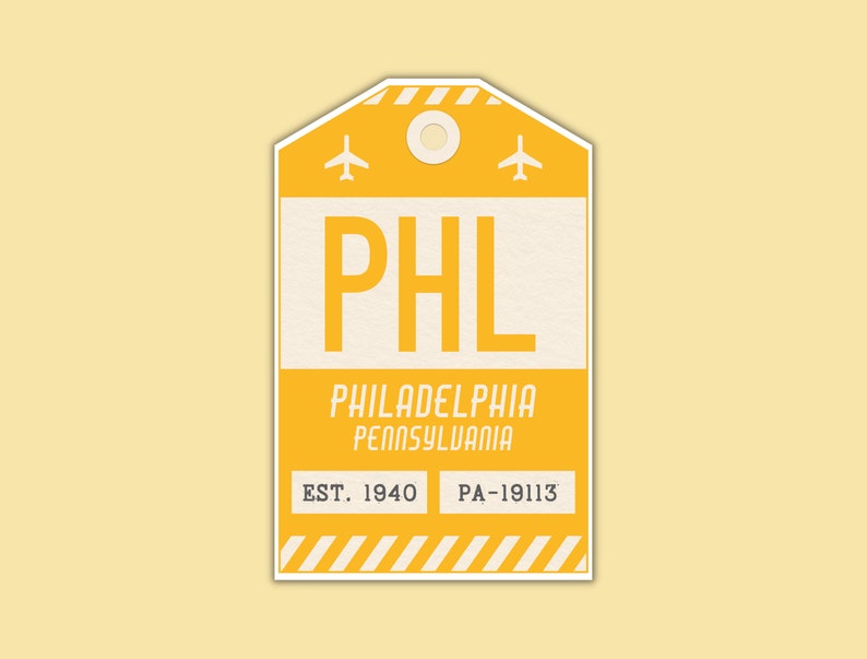 PHL Philadelphia Pennsylvania Luggage Tag Sticker / Airport Code Baggage Decal / Collectible Travel Decor / Vintage Inspired Design Gul