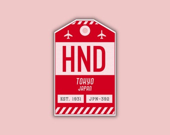 HND Tokyo Japan Luggage Tag Sticker / Haneda Airport Code Baggage Decal / Collectible Travel Decor / Vintage Inspired Design