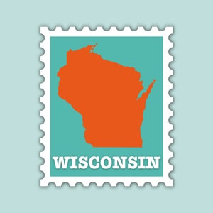 Wisconsin Stamp Sticker, Multiple Colors, Vinyl Sticker, Places I&#39;ve Been, Trendy Luggage Decal, Collectable US States, Vintage Inspired