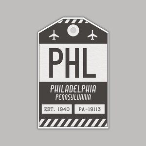 PHL Philadelphia Pennsylvania Luggage Tag Sticker / Airport Code Baggage Decal / Collectible Travel Decor / Vintage Inspired Design Svart