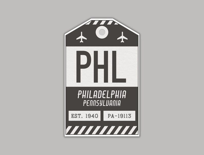 PHL Philadelphia Pennsylvania Luggage Tag Sticker / Airport Code Baggage Decal / Collectible Travel Decor / Vintage Inspired Design Svart