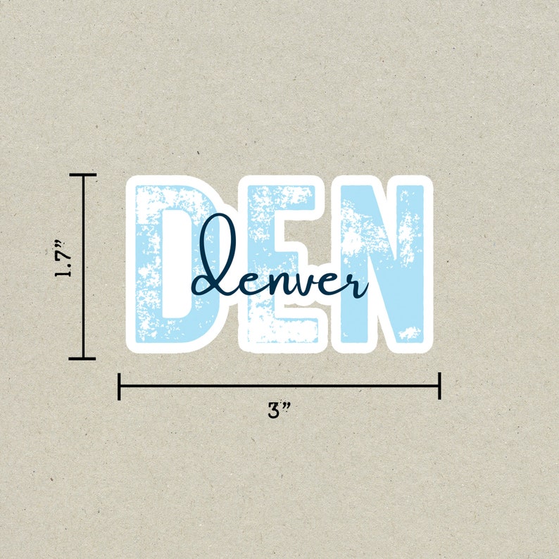 Cursive Den DEN Denver Airport Code Travel Sticker, Multiple Colors, Vinyl Laptop ...