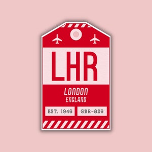 LHR London England Luggage Tag Sticker / Heathrow Airport Code Baggage Decal / Collectible Travel Decor / Vintage Inspired Design /