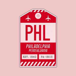 PHL Philadelphia Pennsylvania Luggage Tag Sticker / Airport Code Baggage Decal / Collectible Travel Decor / Vintage Inspired Design Röd