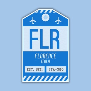FLR Florence Italy Luggage Tag Sticker / Airport Code Baggage Decal / Collectible Travel Decor / Vintage Inspired Design