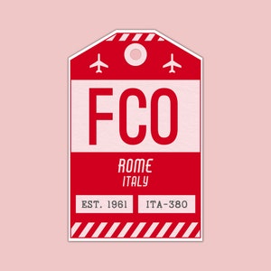 FCO Rome Italy Luggage Tag Sticker / Airport Code Baggage Decal / Collectible Travel Decor / Vintage Inspired Design