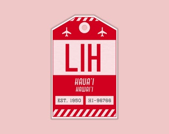 LIH Lihue Kaua'i Hawai'i Luggage Tag Sticker / Airport Code Baggage Decal / Collectible Travel Decor / Vintage Inspired Design