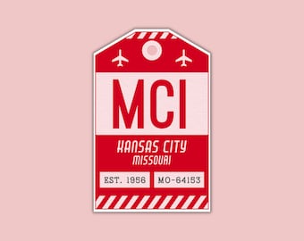 MCI Kansas City Missouri Luggage Tag Sticker / Airport Code Baggage Decal / Collectible Travel Decor / Vintage Inspired Design